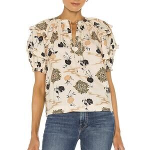 ULLA JOHNSON Mari Beige Floral Print Cotton Top Blouse Size 0 Women's